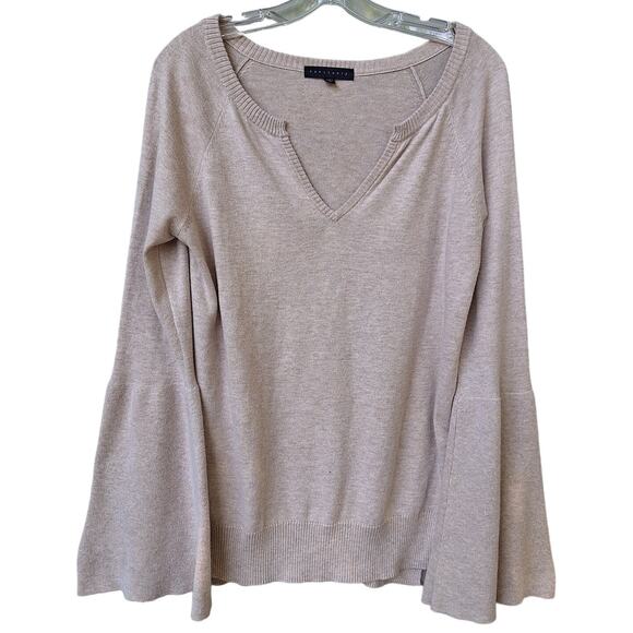 Sanctuary Bell Sleeves V neck Cotton blend Light Sweater Tan Beige Size S oversz - Picture 2 of 9